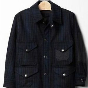 Gap boys plaid navy wool coat size s(6-7)